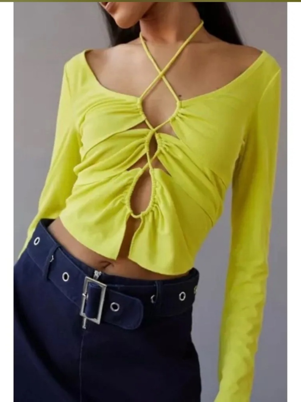 Urban Outfitters Elena Drawstring Cutout Top Yellow